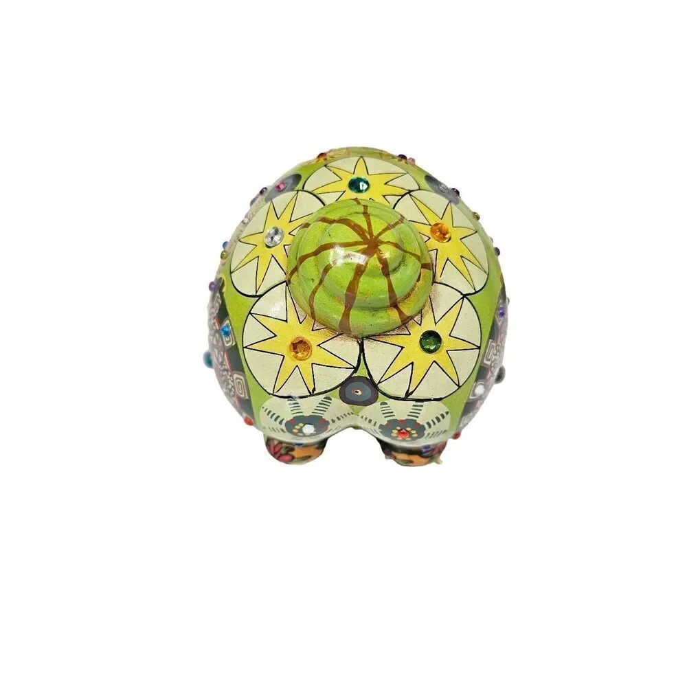 Mexican Pottery Hand Painted Multicolor Ceramic Bedazzled Jeweled Piggy Vintage